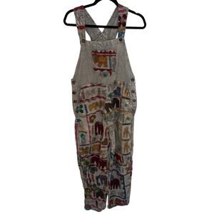 Sacred Threads Elephant Patchwork Cotton Overalls Gray Boho Hippie S/M